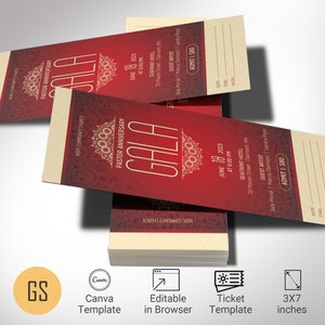 Pastor Anniversary Gala Ticket Template: Red and Gold (Canva, Digital Download)