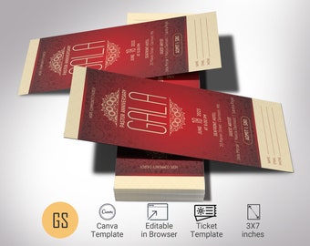 Red Gold Pastor Anniversary Gala Ticket Template, Template, Canva Template, Church Anniversary, Banquet Ticket, 2 Sizes
