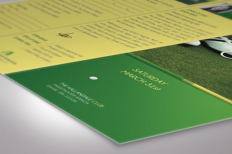 Charity Golf Tournament Trifold Brochure Template, Word-Vorlage, Verlag, Golfspiele, grün, gelb, 11x21,5 cm Bild 8