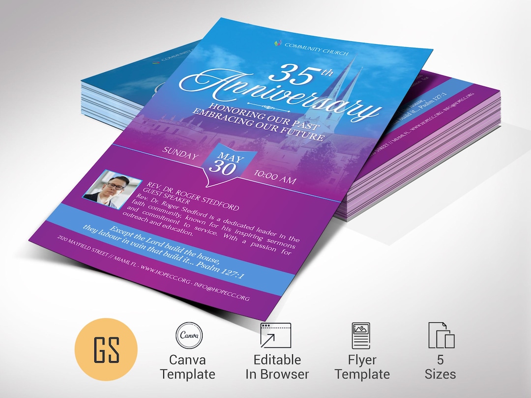 Fyjf Church Anniversary Flyer Template: Blue & Magenta Canva Invitation ...