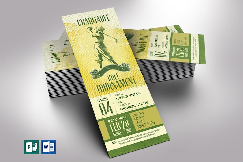 Charitable Golf Tournament Ticket Word Publisher Template  image 1