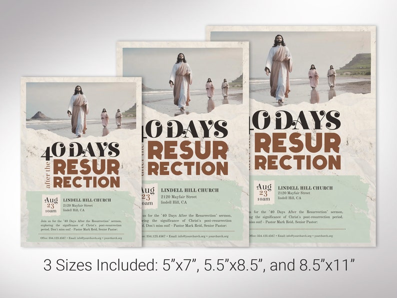 Resurrection Easter Flyer Template, Canva Template Beige and Brown, Easter Concert Flyer, Church Invitation 3 Sizes image 2