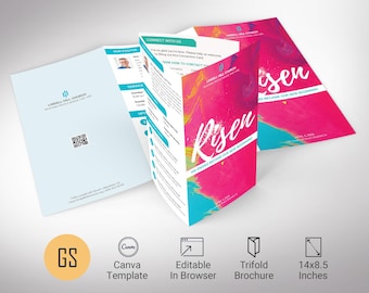 Plantilla para boletín parroquial del Domingo de Pascua: Tríptico legal para el Servicio de Resurrección (8.5x14) Descarga digital