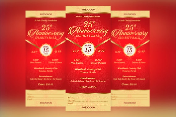 red gold anniversary banquet ticket word publisher template etsy