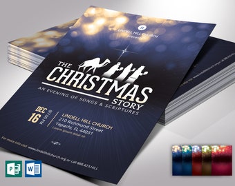 Blue Christmas Story Flyer Template for Word and Publisher | Invitation | 5 backgrounds | 4x6 inches