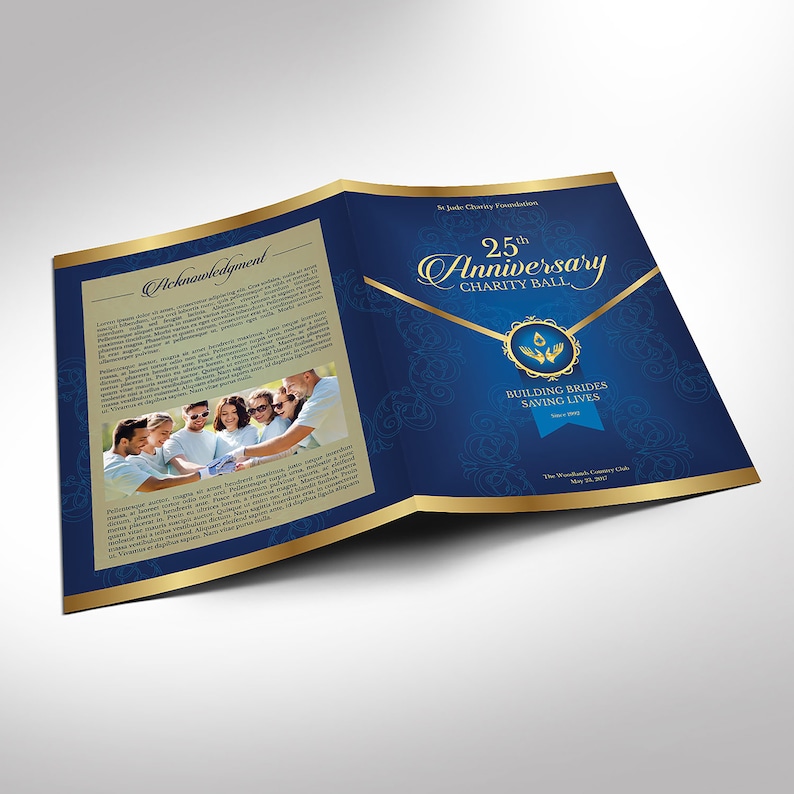 Blue Gold Anniversary Gala Tabloid Program Template Word Template, Publisher Banquet Program 4 Pages 11x17 in image 2