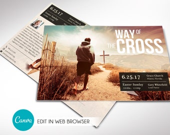 Cross Way Postcard Template, Canva Template | Church Invitation, Flyer Template, Easter Sermon | 8.5x5.5 inches