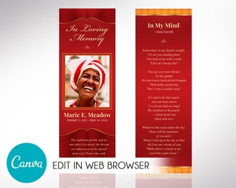 Loving Funeral Bookmark Template for Canva |  3 Print Sizes 2.75x8 inches | 2x8 and 1.5x7 inches