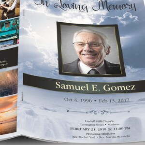 Blue Sky Funeral Program Template Word Template, Publisher, Celebration of Life, Memorial Service, 4 Pages, 5.5x8.5 in image 5