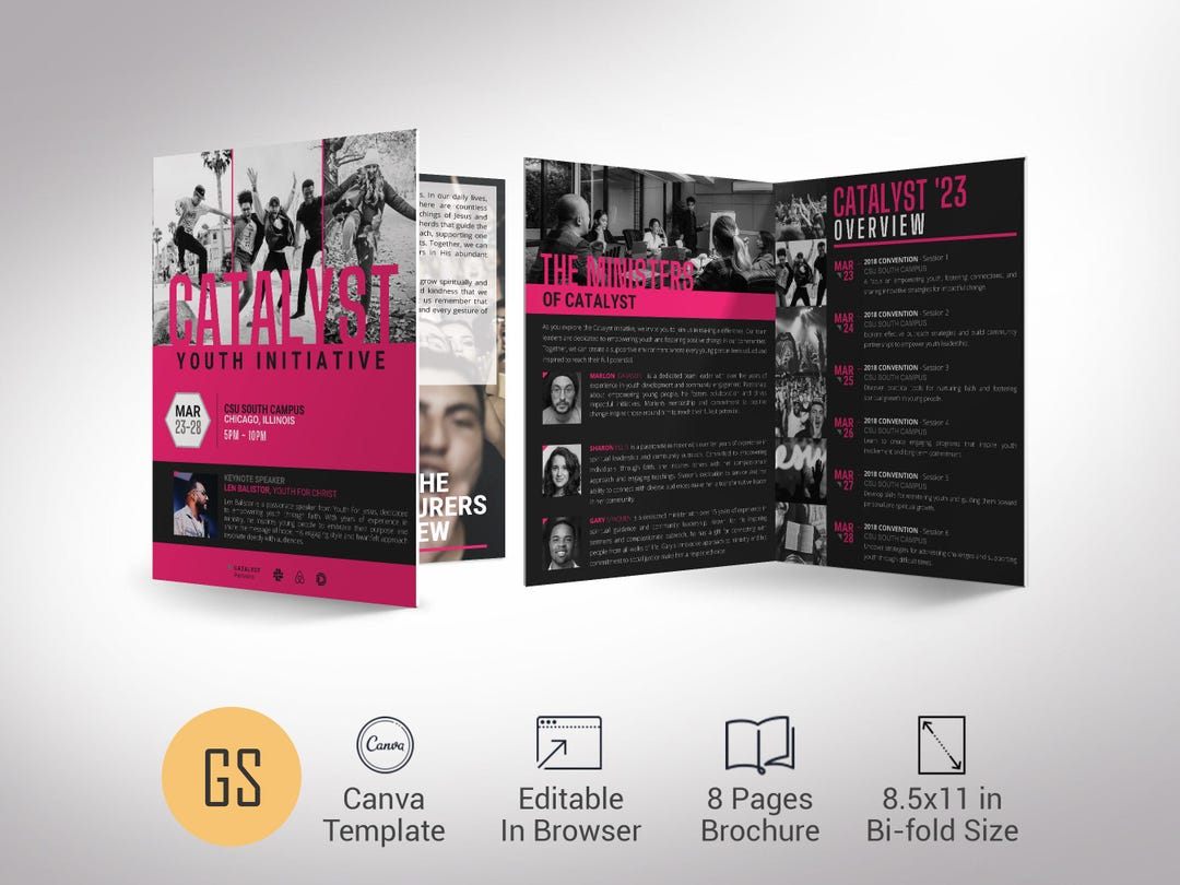 Youth Conference Program Template: Magenta & Black, 8-page Bifold ...