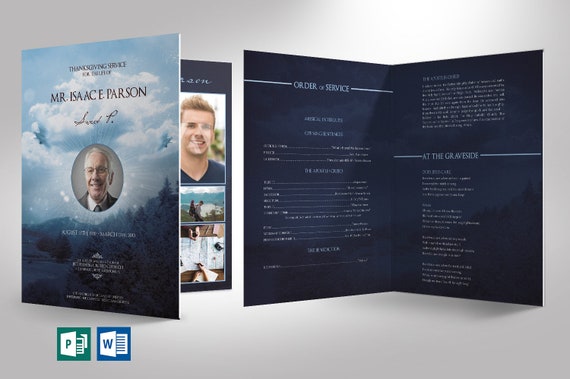 blue sky funeral program large word publisher template 8 pages bi fold size 8 5 x11 funeral program template publisher