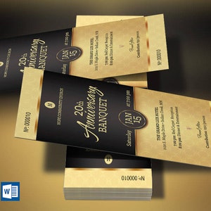 Elegante Schwarzgold Kirche Jubiläum Bankett Karte Vorlage, Word und Verlag, 3 x 6 Zoll, bearbeitbar, druckbar, Sofort Download, DIY Design