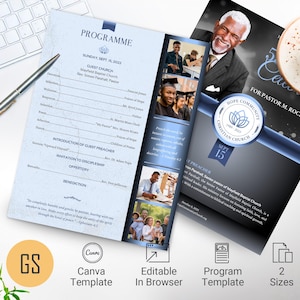 Pastor Anniversary Program Template: Black & Blue Church Banquet (Canva, 2 Sizes)