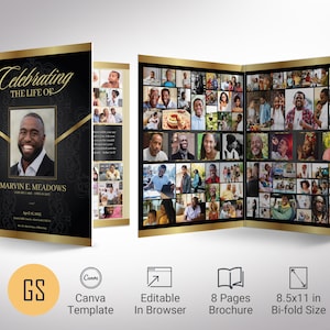 Black & Gold Funeral Program Template: Victory Tabloid, Celebration of Life (Canva, Digital Download)