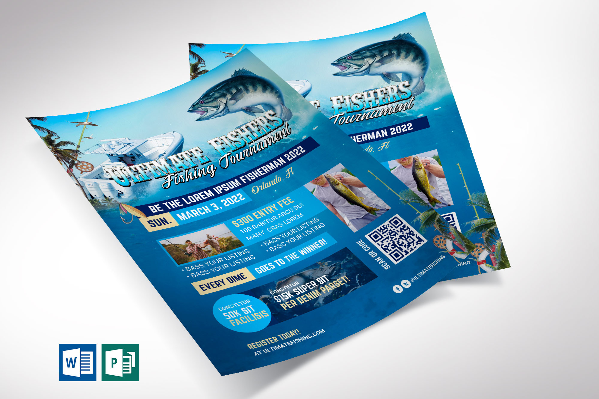 Fishing Tournament Flyer Template: Bass Competition, Ocean Sports