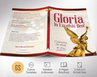 Gloria Christmas Program Template, Canva Template | Christmas Musical, Instant Download | 8 Pages | 5.5x8.5 inches