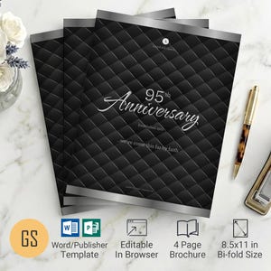 Silver Black Church Anniversary Program Template: 4 Page Gala Pamphlet for Word and Publisher (8.5x11)