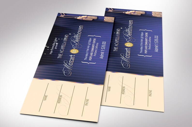 Musical Event Ticket Template Blue Gold, Word Template, Publisher V1, Blue Beige, Concert Ticket, Church Event, 6x2 in image 6