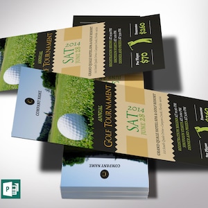 Charity Golf Ticket Vorlagen-Set, Word und Verlag, Grün, Schwarz und Gold, Sport Event Ticket, Charity Golf Wettbewerb, Größe 3x7 Zoll