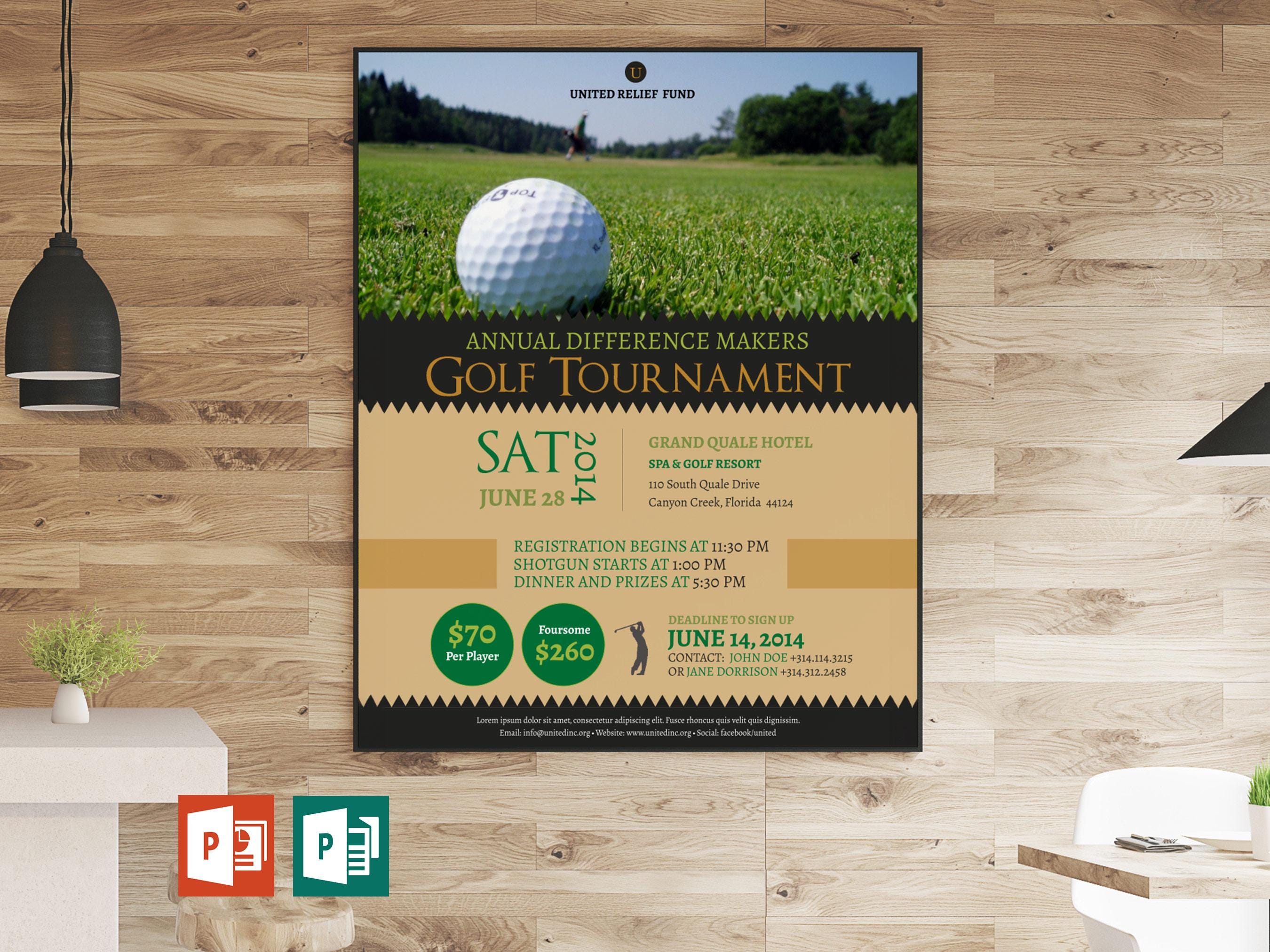 Charity Golf Tournament Poster Template, Green, Black and Beige (PowerPoint & Publisher Digital Download)