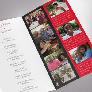 Red Black Remember Legal Trifold Funeral Program Template, Word Template, Publisher, Celebration of Life, Memorial Service, 14x8.5 in image 10