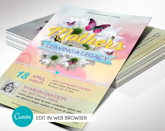 Mothers Legacy Flyer Template for Canva | Church Invitation, 5 Backgrounds | Cut Size 4x6 inches