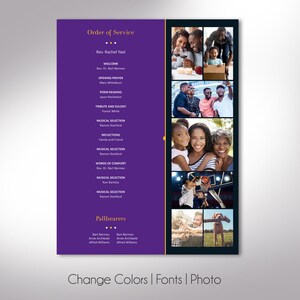 Purple Gold Funeral Program Template, One Sheet Word Template, Publisher V1 Celebration of Life 8.5x11 inches image 4