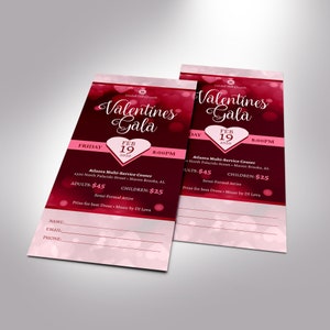 Red Pink Valentines Day Gala Ticket Template, Word Template, Publisher, Banquet Ticket, Size 3x7 inches image 4