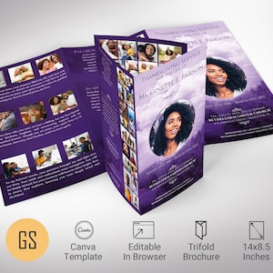 Purple Sky Legal Trifold Funeral Program Template, Canva Template Celebration of Life, In Loving Memory 14x8.5 in image 1