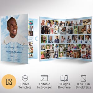 Baby Blue Funeral Program Template: 8-Page Celebration of Life (Canva, 11x17 in)