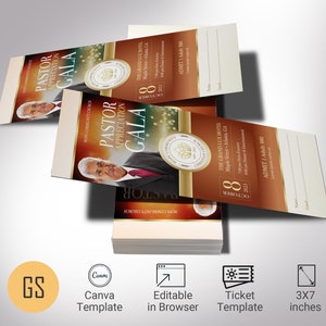 Pastor Appreciation Gala Ticket Template: Bronze & Gold (3x7 in, Canva)