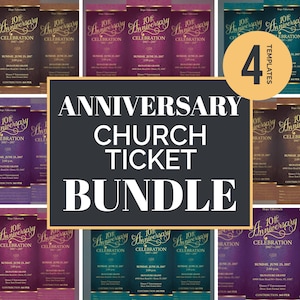 Elegant Church Anniversary Ticket Template: Gold Accents (3x7&quot;)