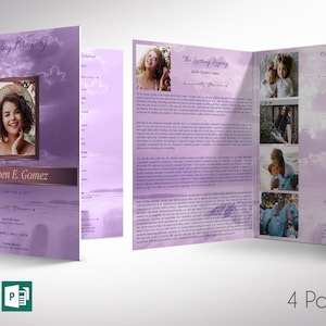 Purple Forever Funeral Program Large Template Word Template, Publisher V1 Celebration of Life 4 Pages 11x17 in image 1