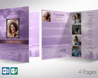 Purple Forever Funeral Program Large Template | Word Template, Publisher V1 | Celebration of Life | 4 Pages | 11x17 in