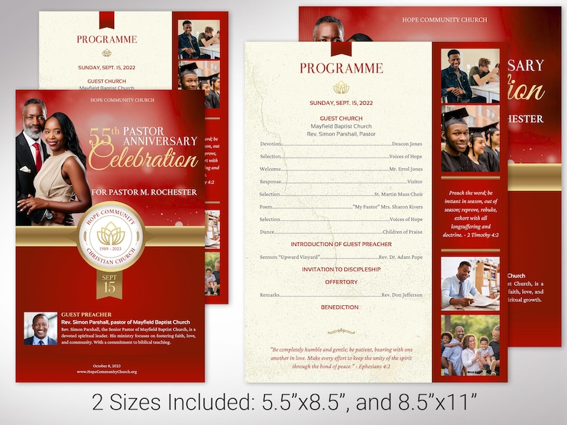Pastor Anniversary Program Template: Red and Gold One Page Church ...