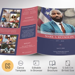 American Military Funeral Program Template: Canva Obituary (5.5x8.5 in, Digital Download)