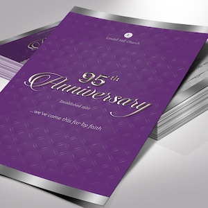 Silver Purple Church Anniversary One Sheet Program Template, Word Template, Publisher Pastor Appreciation 5.5x8.5 in image 2