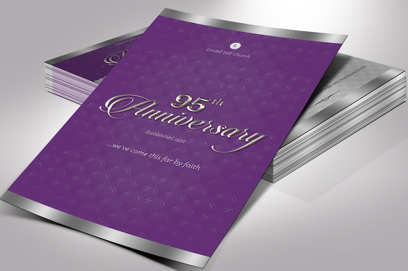 Silver Purple Church Anniversary One Sheet Program Template, Word Template, Publisher Pastor Appreciation 5.5x8.5 in image 2