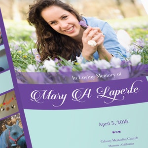 Purple Teal Tabloid Funeral Program Template Word Template, Publisher Celebration of Life 4 Pages 11x17 inches image 4