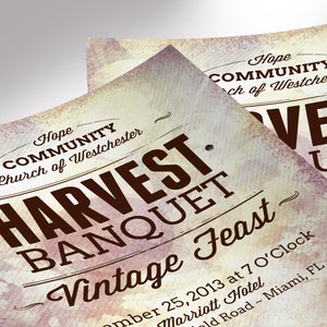 Vintage Banquet Flyer Template Word Template, Publisher Church Invitation, Harvest Flyer 4 Backgrounds 4x6 in image 7