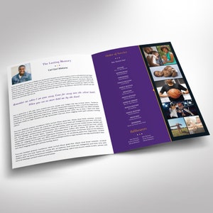 Purple Gold Tabloid Funeral Program Template Word Template, Publisher Celebration of Life 8 Pages 11x17 inches image 3