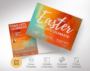 Easter Sunday Church Postcard Template, Canva Template | Church Invitation, Easter Service, Resurrection Sunday