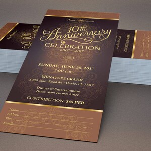 Gold Church Anniversary Ticket Template Word Template, Publisher Pastor Appreciation, Banquet Ticket 3x7 inches image 6