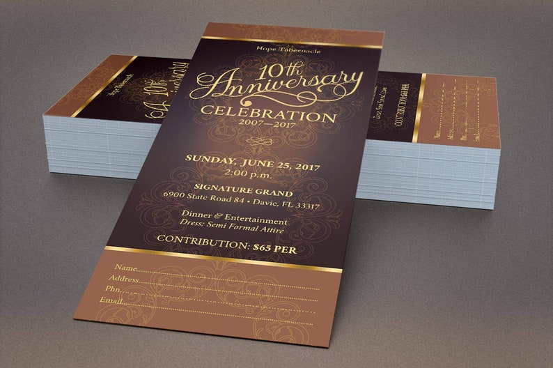 Gold Church Anniversary Ticket Template Word Template, Publisher Pastor Appreciation, Banquet Ticket 3x7 inches image 6
