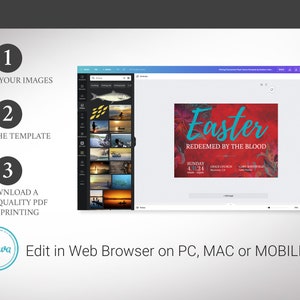 Easter Sunday Church Postcard Template, Canva Template, Blue Red Church Invitation, Easter Services, Resurrection Sunday, 3 Sizes image 5