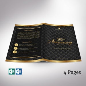 Zestaw szablonów programu rocznicowego Gold Black Church, Word i Publisher, uznanie pastora, 4 strony, 5,5 x 8,5 cala