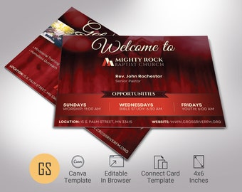 Orange Red Church Welcome Card Template, Canva Template - Church Welcome, New Here Guest, Connect Card, Info Request, 6x4 in