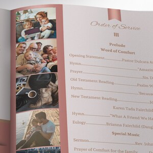 Rose Gold Funeral Program Template Word Template, Publisher Celebration of Life 4 Pages Bifold to 5.5x8.5 inches image 8