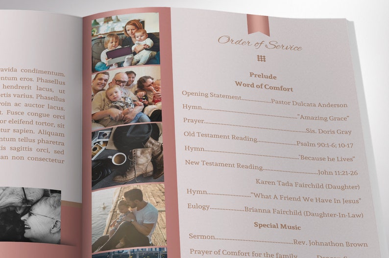 Rose Gold Funeral Program Template Word Template, Publisher Celebration of Life 4 Pages Bifold to 5.5x8.5 inches image 8