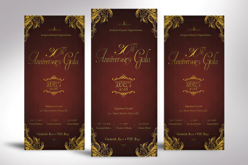 Anniversary Banquet Ticket Template, Word Template, Publisher, Burgundy Gold, Gala Ticket, Independence Ball, 3x7 inches image 9